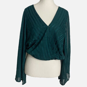 Sadie &‎ Sage Bell Sleeves Blouse Green on Green Stripes